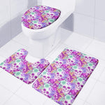 Neon Skull Floral Pattern Print 3 Piece Bath Mat Set