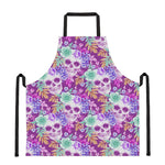 Neon Skull Floral Pattern Print Apron