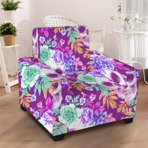 Neon Skull Floral Pattern Print Armchair Slipcover