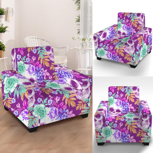 Neon Skull Floral Pattern Print Armchair Slipcover