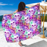 Neon Skull Floral Pattern Print Beach Sarong Wrap