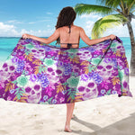 Neon Skull Floral Pattern Print Beach Sarong Wrap