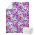Neon Skull Floral Pattern Print Blanket