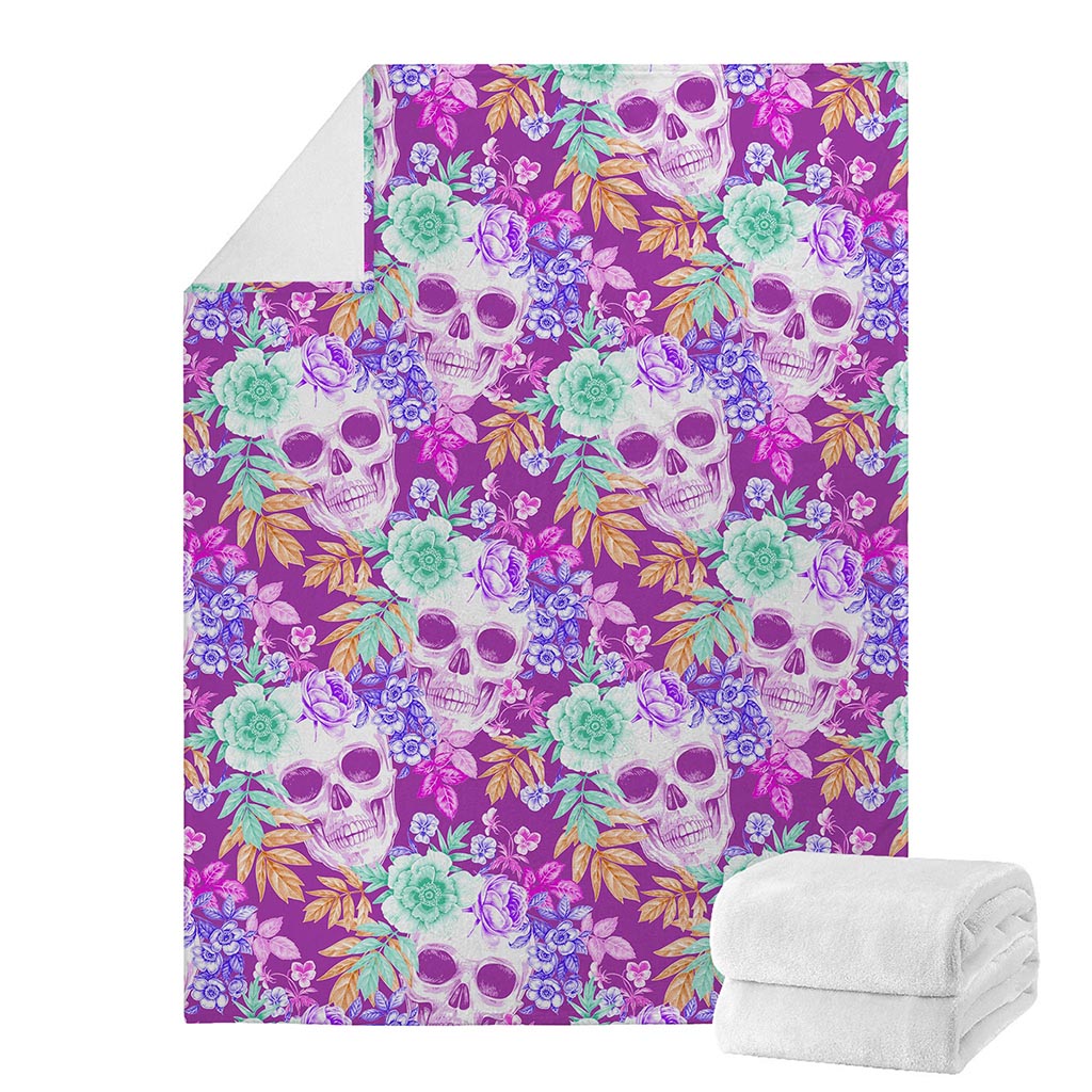 Neon Skull Floral Pattern Print Blanket