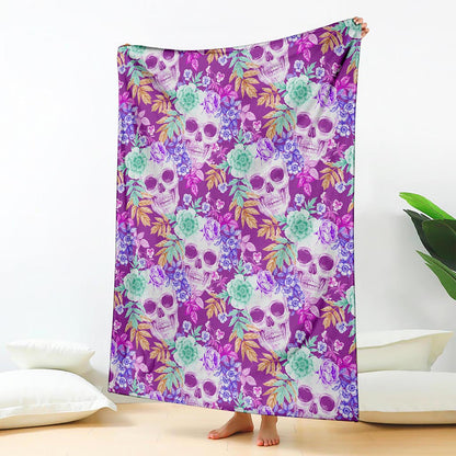 Neon Skull Floral Pattern Print Blanket