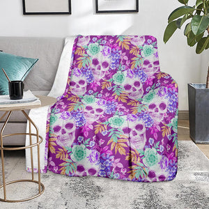 Neon Skull Floral Pattern Print Blanket