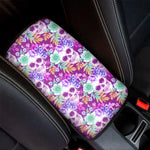 Neon Skull Floral Pattern Print Car Center Console Cover