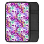 Neon Skull Floral Pattern Print Car Center Console Cover