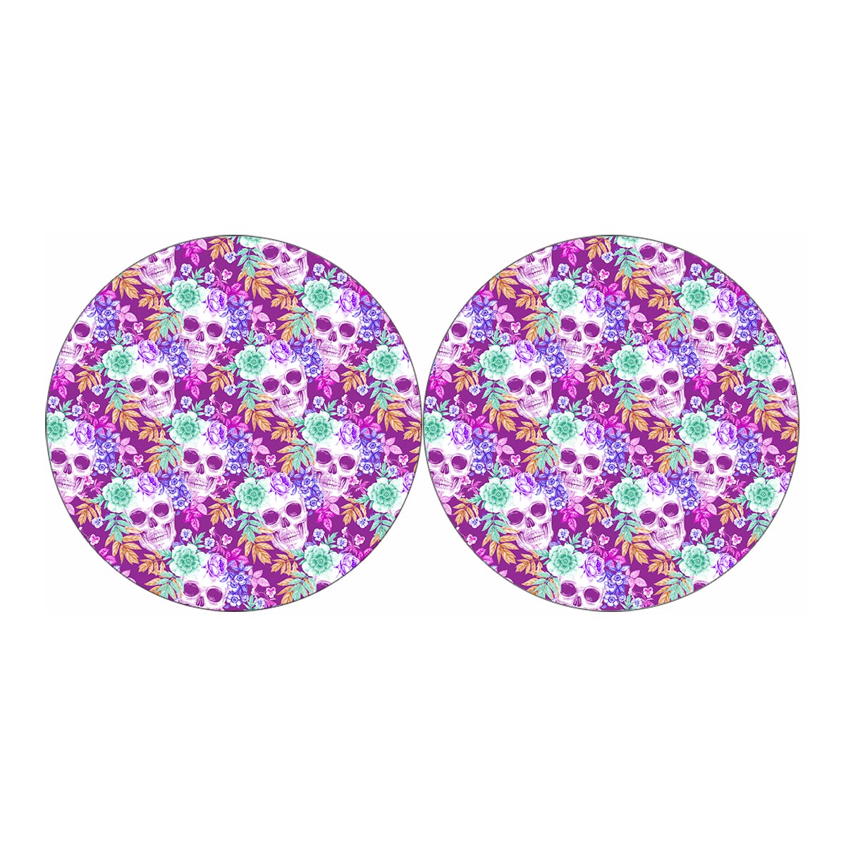 Neon Skull Floral Pattern Print Car Coasters