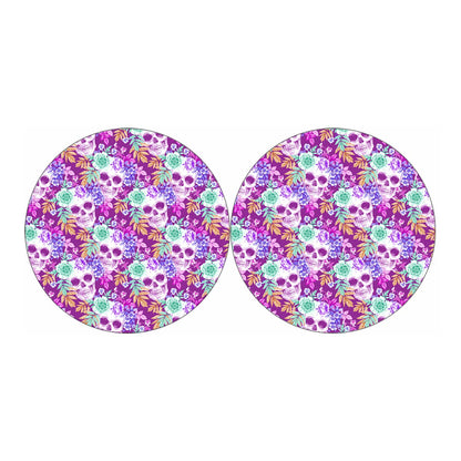 Neon Skull Floral Pattern Print Car Coasters