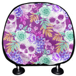 Neon Skull Floral Pattern Print Car Headrest Covers