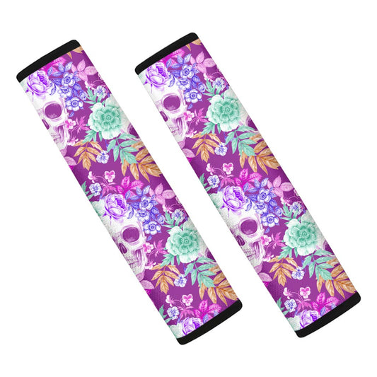 Neon Skull Floral Pattern Print Car Seat Belt Covers