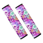 Neon Skull Floral Pattern Print Car Seat Belt Covers