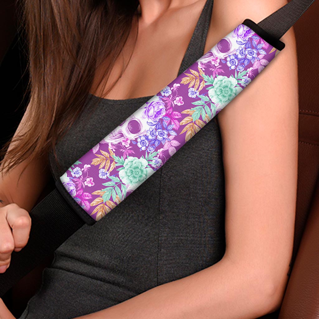 Neon Skull Floral Pattern Print Car Seat Belt Covers