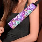 Neon Skull Floral Pattern Print Car Seat Belt Covers