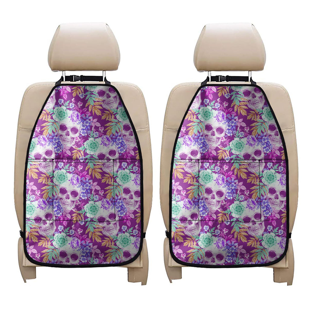 Neon Skull Floral Pattern Print Car Seat Organizers