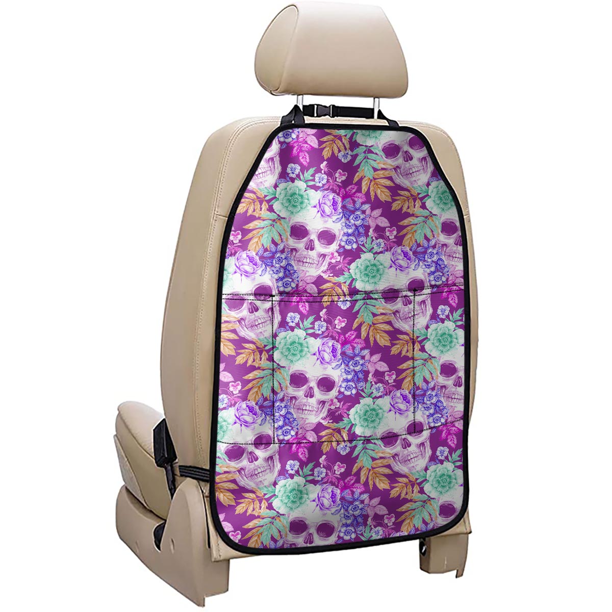 Neon Skull Floral Pattern Print Car Seat Organizers