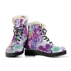 Neon Skull Floral Pattern Print Comfy Boots GearFrost
