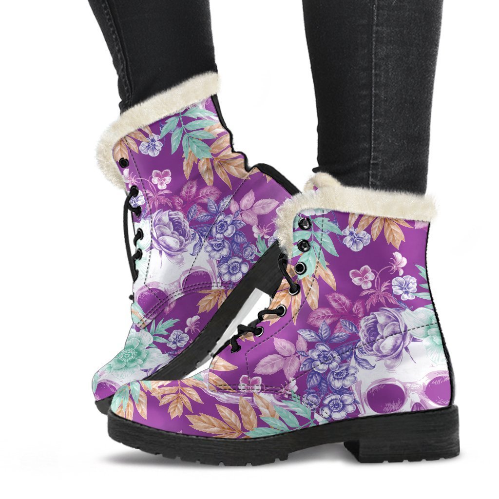 Neon Skull Floral Pattern Print Comfy Boots GearFrost