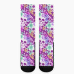 Neon Skull Floral Pattern Print Crew Socks