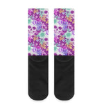 Neon Skull Floral Pattern Print Crew Socks