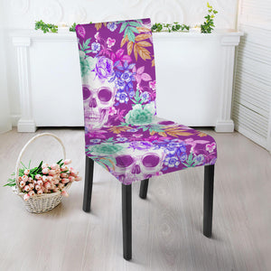 Neon Skull Floral Pattern Print Dining Chair Slipcover