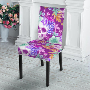 Neon Skull Floral Pattern Print Dining Chair Slipcover