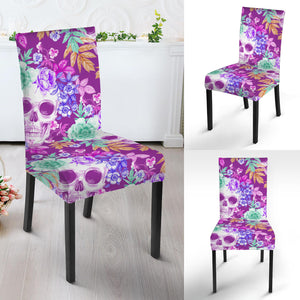 Neon Skull Floral Pattern Print Dining Chair Slipcover