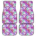 Neon Skull Floral Pattern Print Front and Back Car Floor Mats