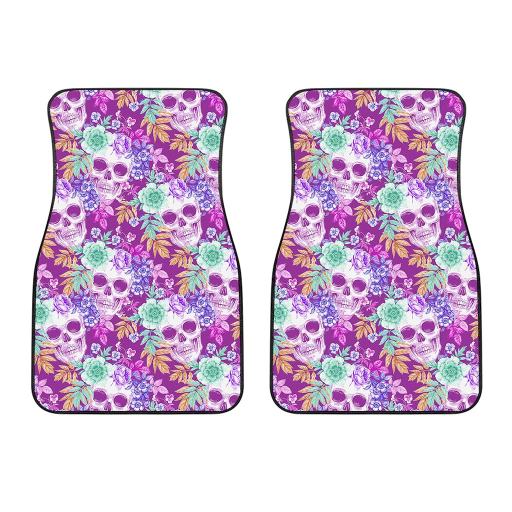 Neon Skull Floral Pattern Print Front Car Floor Mats