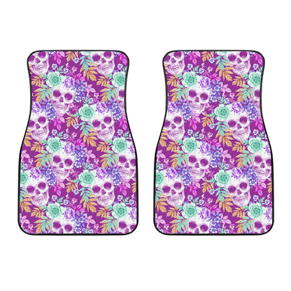 Neon Skull Floral Pattern Print Front Car Floor Mats