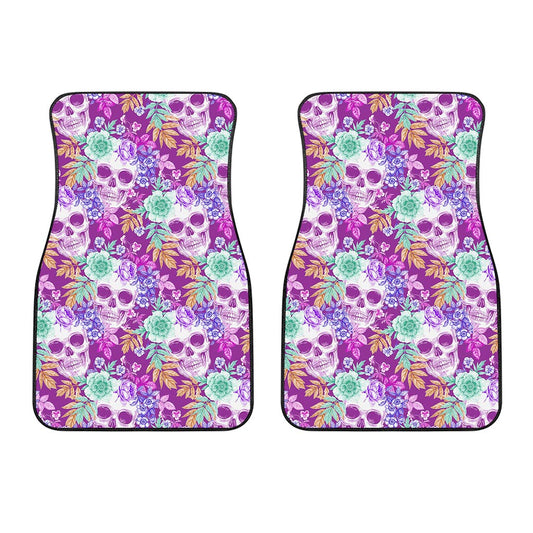 Neon Skull Floral Pattern Print Front Car Floor Mats