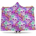 Neon Skull Floral Pattern Print Hooded Blanket