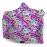 Neon Skull Floral Pattern Print Hooded Blanket