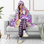 Neon Skull Floral Pattern Print Hooded Blanket