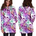 Neon Skull Floral Pattern Print Hoodie Dress GearFrost