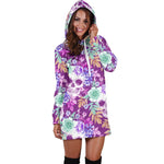 Neon Skull Floral Pattern Print Hoodie Dress GearFrost
