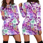 Neon Skull Floral Pattern Print Hoodie Dress GearFrost