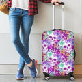 Neon Skull Floral Pattern Print Luggage Cover