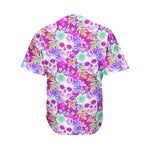 Neon Skull Floral Pattern Print Men's Baseball Jersey