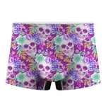 Neon Skull Floral Pattern Print Men's Boxer Briefs