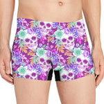 Neon Skull Floral Pattern Print Men's Boxer Briefs
