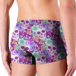 Neon Skull Floral Pattern Print Men's Boxer Briefs