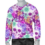 Neon Skull Floral Pattern Print Men's Crewneck Sweatshirt GearFrost