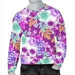 Neon Skull Floral Pattern Print Men's Crewneck Sweatshirt GearFrost