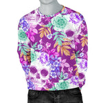 Neon Skull Floral Pattern Print Men's Crewneck Sweatshirt GearFrost