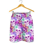 Neon Skull Floral Pattern Print Men's Shorts