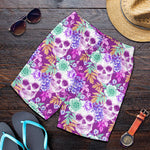 Neon Skull Floral Pattern Print Men's Shorts