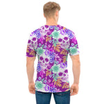 Neon Skull Floral Pattern Print Men's T-Shirt