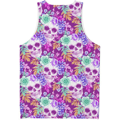 Neon Skull Floral Pattern Print Men's Tank Top